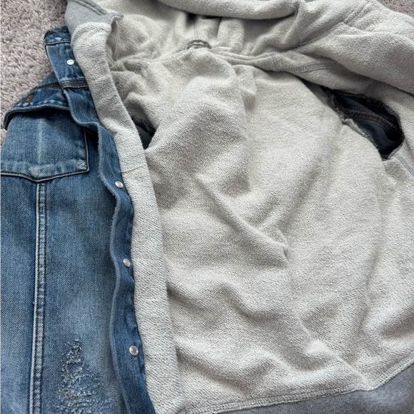 Free People distressed Denim Jacket Hoodie - Medium - Picture 6 of 6